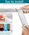 Hands applying Peel And Stick Outdoor Foam Pipe Insulation Tape 2 Inch By 33 Feet Aluminum Finish Shield on pipe.