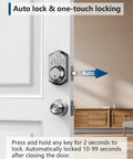 Keyless Entry Door Lock With Keypad And Auto Lock, Smart Deadbolt For Front Door, Satin Nickel Finish, shown on door with auto-lock feature.