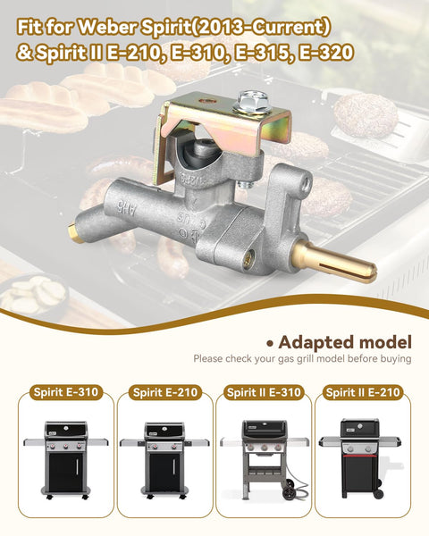 Main Burner Control Valve Manifold For Spirit Grills 2013 To Current And Spirit II E 210 310 315 320 LP Propane Compatible With On Point Flame Control From 5200 5800 BTU Small To 10425 12000 BTU Large with grill models shown