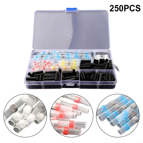 Solder Seal Wire Connectors Kit 50 Pack Heat Shrink Waterproof Solder Sleeves One Step Installation No Crimp Tools Needed Fast Secure Electrical Connections For All Weather Use, 250-piece case
