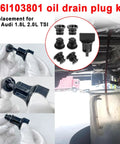 Heavy Duty Car Engine Oil Pan Drain Plug 06L103801 With Removal Tool Repair Kit For VW Audi TSI Engines Golf GTI Passat Tiguan A3 A4 Q5 And More Awesome 11 Pack Set, black plastic plugs and metal tool