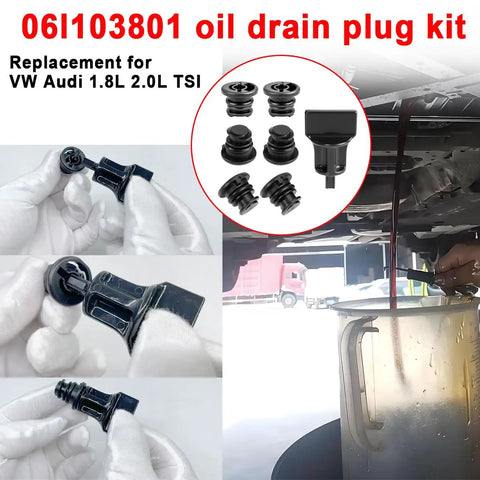 Heavy Duty Car Engine Oil Pan Drain Plug 06L103801 With Removal Tool Repair Kit For VW Audi TSI Engines Golf GTI Passat Tiguan A3 A4 Q5 And More Awesome 11 Pack Set, black plastic plugs and metal tool