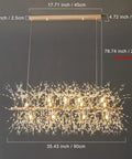 Modern Crystal Gold Ceiling Light Fixture With 12 Lights Linear Firework Design Hanging Chandelier dimensions shown