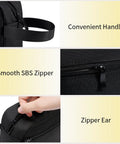 Travel Hanging Toiletry Bag With Carry Handle, Water-Resistant Cosmetic Organizer, black bag handle and zipper details