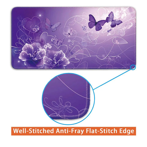 Desk Pad Protector For Office And Home All Day Non Slip Mouse Pad 23.6 By 11.8 Inches Purple Butterfly Desk Mat With Durable Stitched Edges