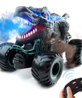 Epic 2.4GHz RC Dinosaur Car With Light Sound And Sprayer Indoor Outdoor Kids Toy featuring blue spray and remote control