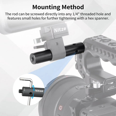 Rugged 15mm Rod Extension Kit With One Two And Three Inch Sections Featuring 1/4 Male To Female Threads, mounting method on camera rig