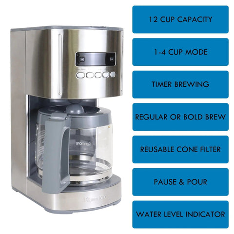 12 Cup Programmable Drip Coffee Maker With Glass Carafe, Pause And Pour, Auto Shut Off, Large Water Reservoir, Reusable Filter, Dishwasher Safe Carafe For Busy Mornings And Weekend Grinds