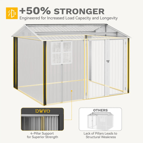 10 Ft By 8 Ft Metal Outdoor Storage Shed With Windows And Lockable Doors Sloped Roof Waterproof Rain Or Shine Ready
