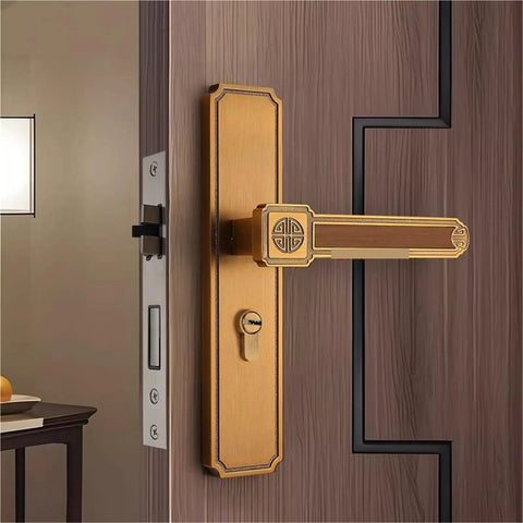 Hidden Home Security Door Lock With Silent Anti Theft Design And Bedroom Lock Knob With Key on wooden door