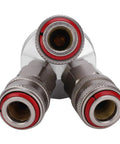 3 Way Connector Chrome Plated Pneumatic Component With Self-Locking One-Hand Quick Coupler, heavy-duty carbon steel, front view