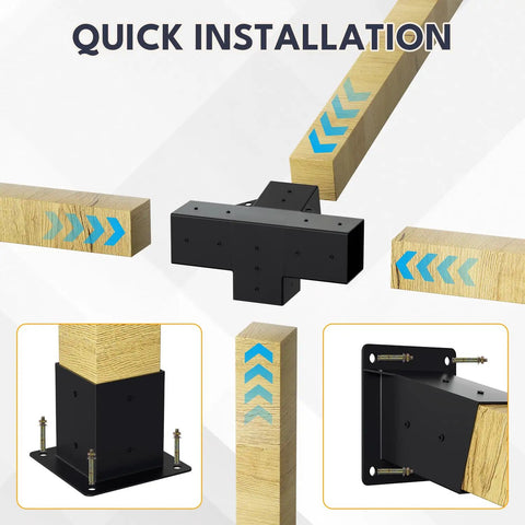 15 Degree Slanted Pergola Bracket Kit, 4-Way Roof Wall Mount For 4x4 Posts, Set Of 3, Heavy Duty Carbon Steel, Rust Resistant Post Base Hardware For Gazebos, Patios And Outdoor Pergolas