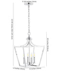 Chrome 13 Inch 4 Light Pendant Lantern With Adjustable Chain For Kitchen Island Foyer And Entryway Modern Farmhouse Vibe Ceiling Light LED Bulbs Included showing dimensions