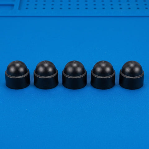 M8 Black Plastic Hexagonal Dome Nut Caps 50 Pack impact resistant protective covers for hex nuts on blue background