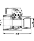 Technical drawing of a Three Eighths Inch Stainless Steel 304 Mini Ball Valve Built Tough With Reduced Port 1000 PSI for Water Oil and Gas.