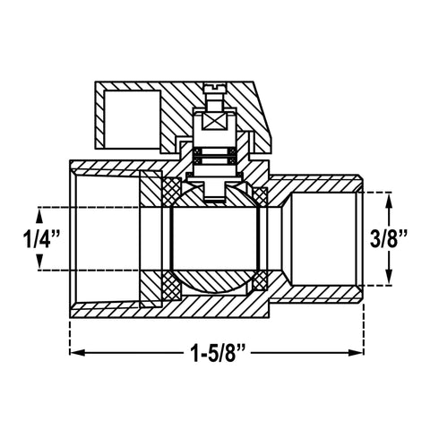 Technical drawing of a Three Eighths Inch Stainless Steel 304 Mini Ball Valve Built Tough With Reduced Port 1000 PSI for Water Oil and Gas.