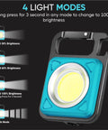 Go-To Mini COB Flashlight Keychain 1000 Lumens With 4 Modes, Rechargeable Waterproof LED Light detail showing brightness modes