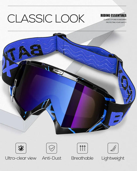 Badass Slick Dirt Bike Goggles For Motocross And Atv Riding With Anti Slip Silicone Strap Impact Resistant PC Lens Tough TPU Frame Wind Dust Sun Protection Adult Gear