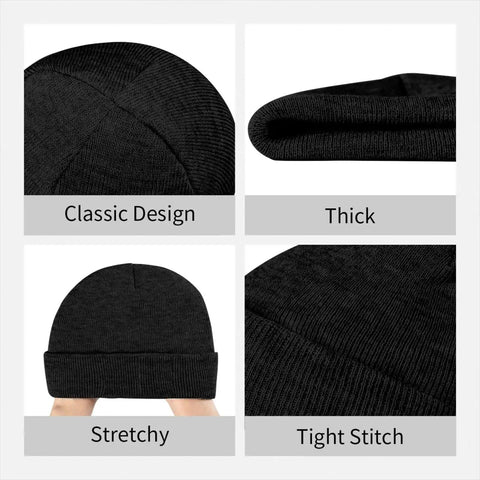 Premium Black And White Piano Plate Grid Knit Beanie Super Soft Winter Hat For Men And Women Stay Cozy Fresh Drip In Cold Weather with tight stitches.