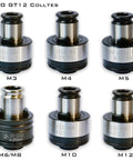 ISO GT12 collets for M3 to M12 taps, metal construction, compatible with Pro Cordless Tapping Gun Machine.