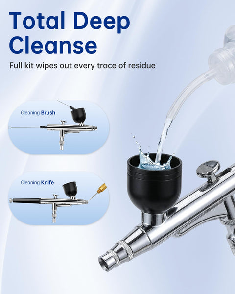 All In One Pro Grade Airbrush Kit With Compressor For Painting Nails Modeling Makeup And Cake Decorating, cleaning set shown