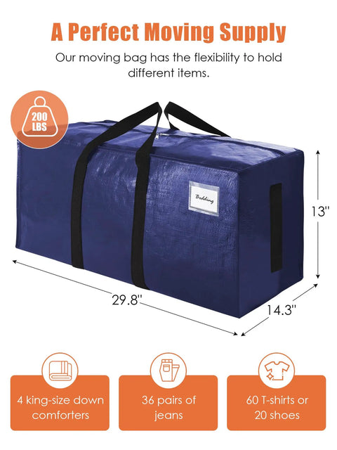 8 Pack Heavy Duty Moving Bags With Wrap Around Handles Ultra Large 24 Gal Storage Totes for Space Saving and Easy Clothes Organization