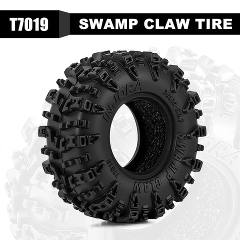 36x14mm 0.7 Inch Swamp Claw RC Tires For 1/30 Axial SCX30 With Soft Sticky S5 Compound, side view showing tread pattern.