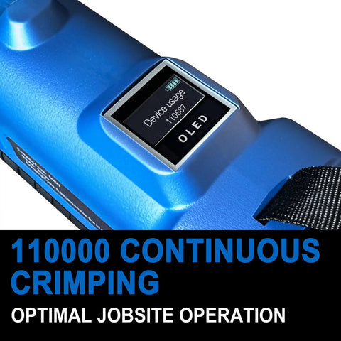 No Fuss Heavy Duty 18V Cordless Hydraulic Copper Pipe Crimping Tool With Slick Brushless Motor For Quick Rock Solid Plumbing Connections display showing device usage.