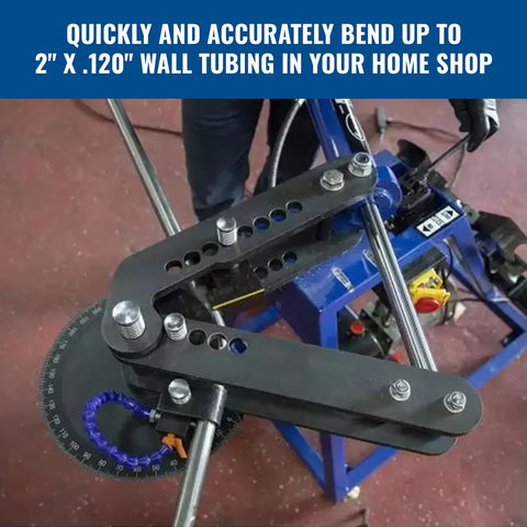 Close-up of Heavy Duty Hydraulic Tubing Bender With High Capacity Pipe Bending Rig driven by one horsepower motor.
