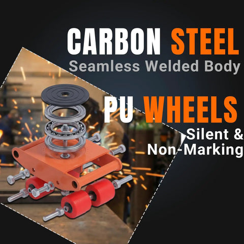 4 Pack Heavy Duty Machinery Mover Set With 20000 Lbs 10 Tons Capacity Carbon Steel Skates 360 Degree Rotation And Non Marking PU Wheels