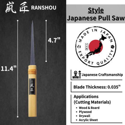 Zero Hassle Japanese Pull Saw Keyhole Blade 4 3/4 Inch Ryoba Double Edge Handsaw with wood grip for cutting drywall and plywood.