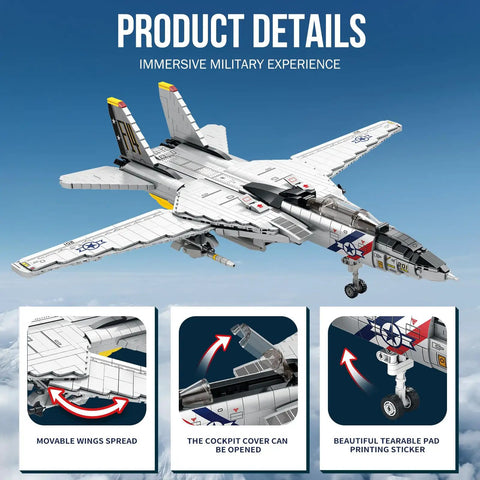 F14 Fighter Jet Building Kit For Adults Dope Realistic Military Aircraft Model with movable wings and detailed cockpit