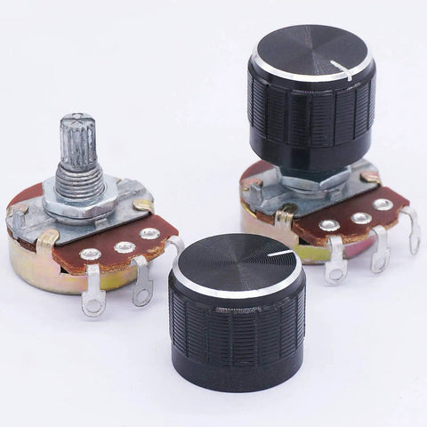 Three Pack Wh138 100 Ohm Potentiometer Kit with Single Turn Rotary Linear Variable Potentiometer and Black Aluminum Alloy Knobs