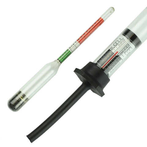 Must Have Temperature Correcting Battery Hydrometer Auto And Marine Battery Test Tool With Calibrated Temperature And Float Readings Glass Tube Black Finish Model 00231 Kit close view