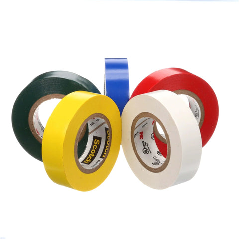 Vinyl Electrical Tape 35 5-Roll Multi-Color Pack for Cable Jacket Repair and Electrical Insulation arranged in a fan shape