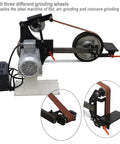 Heavy Duty Belt Sander With Easy Adjust Speed Control And Three Swappable Grinding Wheels for knife sharpening and wood polishing.
