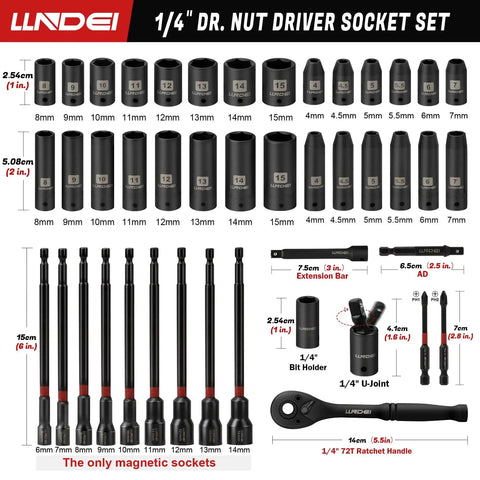 Your Go-To Quarter Inch Drive Socket And Nut Driver Set 44-Pc Kit With Deep And Shallow Metric Sockets From 4Mm To 15Mm