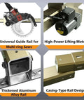 Badge Built Wall Chaser Track System With Remote One Touch Lift And Rotating Rocker Switch For Slicing Reinforced Concrete And Red Brick Walls Features 300cm Steel Linear Rail And Hella Smooth Job Site Operation, showing high-power lifting motor and aluminum alloy rail.