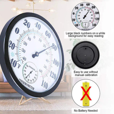 Large 10 Inch Outdoor Thermometer And Hygrometer With Big Numbers No Hassle Waterproof Weather Monitor For Patio Garden Garage And Home Reads Temperature From Minus 40 To 60 Celsius Or 140 Fahrenheit And Humidity 0 To 100 Percent