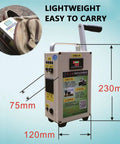Hand Crank Emergency Generator With Usb Outlets And Ac Power Port Portable Manual Charger Built Tough, shown from a side angle and near a bag.