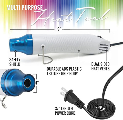 Cool Crafting Tool Heat Gun For Embossing And Shrink Wrap Includes Four Embossing Powders And Anti Static Pad with safety shield
