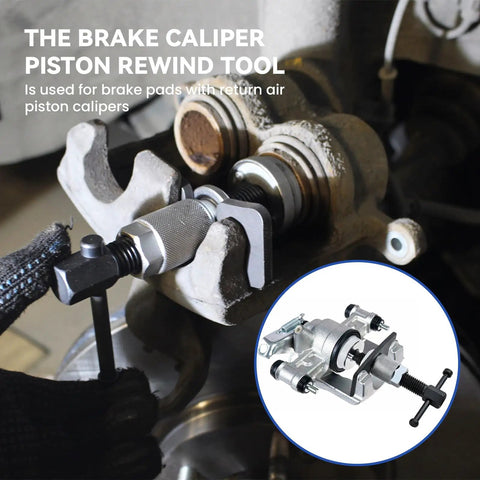 Rear Disc Brake Caliper Piston Wind Back Tool For Auto Repair And Replacing Rear Brake Pads On RV SUV Truck Durable Alloy Construction Easy Fit Quick Piston Wind Back To Reinstall Caliper shown in use