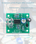 Breathing Light Soldering Practice Kit With LED Electronics Assembly circuit board with dimensions and components labeled