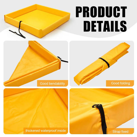 Product image showing Portable Folding Duck Pond 4x4 With Spill Containment Berm Wall, Heavy Duty PVC Coated Polyester, yellow close-ups.
