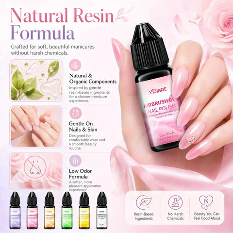 Airbrush Gel Nail Polish Set With 6 Vibrant Colors For Nails Non Dilution Formula 15ml Bottles Non Acetone Fine Mist Spray