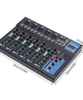 7 Channel Bluetooth Portable DJ Mixer With USB Recording MP3 Input XLR Phantom Power 48V Multi Channel Sound Mixer Board.