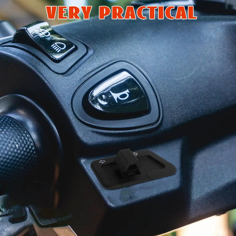 Close-up of motorcycle handlebar with waterproof plastic ergonomic switch, easy control for electric bikes and scooters.