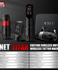Titan Tattoo Machine For Pros With 2400mAh Dual Battery, Coreless Motor And Color Display, shown with components and case