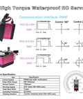 Diagram of Two Pack 30Kg Digital RC Servo With Full Metal Gear Waterproof, 270 Degree Steering, control specs and wiring guide