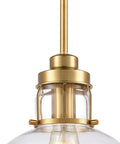 Close-up of Manhattan Boutique Mini Pendant Light In Brushed Brass Finish With Clear Glass Sleek Modern Look Durable Steel Construction